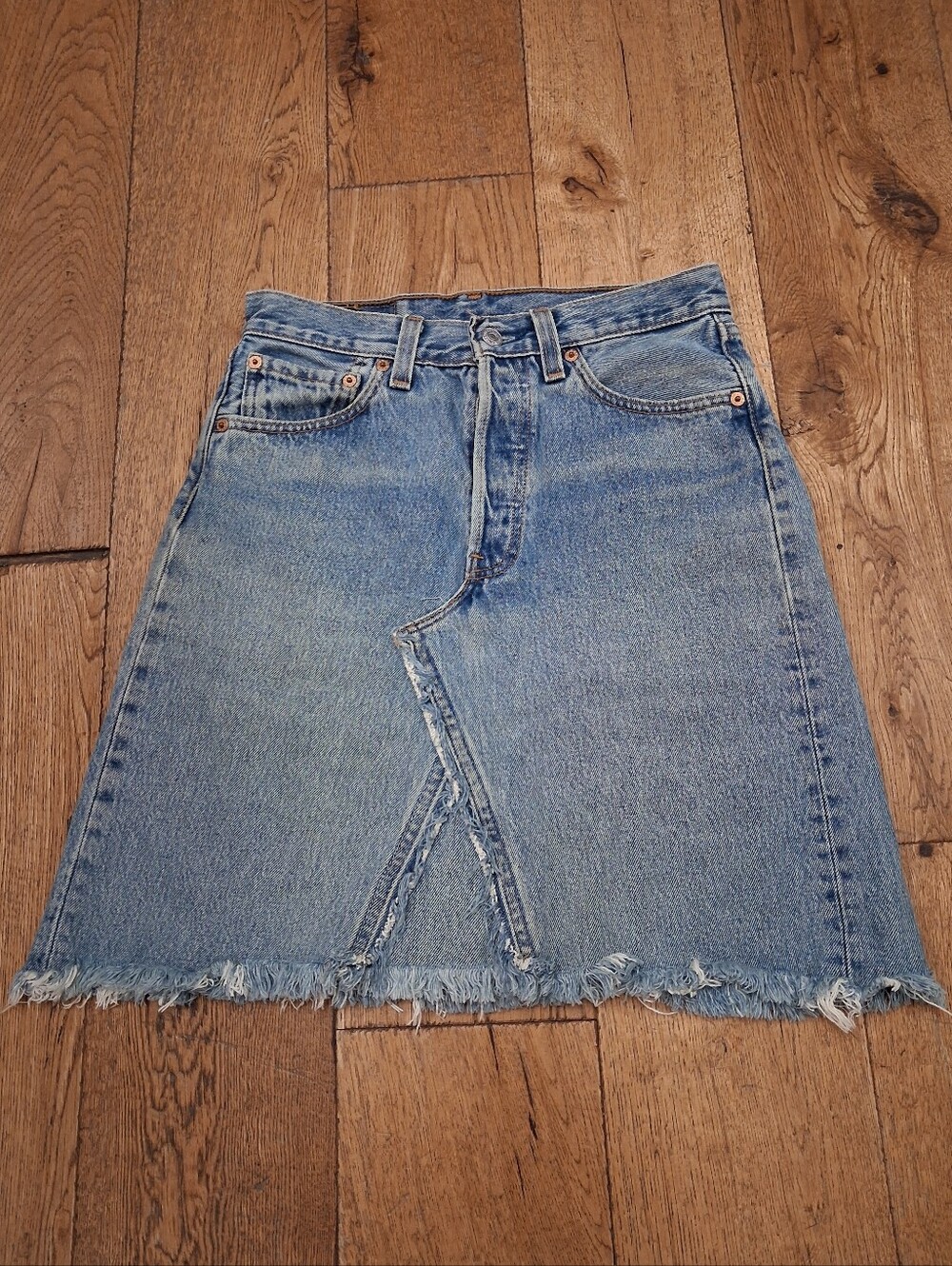 Vintage 80s Levi’s 501 Reworked Denim Skirt Raw Hem Made USA Small/Medium